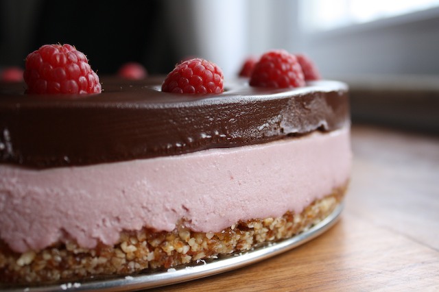 Raw Raspberry Cheesecake with Chocolate Ganache
